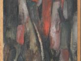 a painting of a group of koi fish swimming in a pond