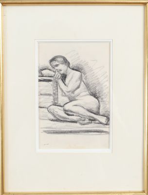 a drawing of a nude woman sitting on the ground