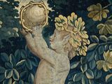 a painting of a boy holding a bowl in his hand