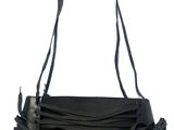 a black purse with a bow on the front of it