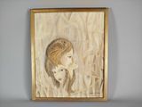 tableau représentant une femme et un enfant dans un champ d'herbes hautes