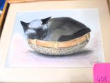 a picture of a cat that is sleeping in a basket