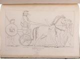 an old book with a drawing of a man on a horse drawn carriage
