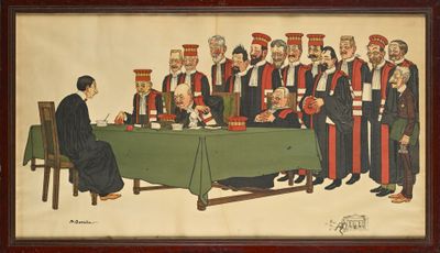 une image représentant un tableau où l'on voit un groupe d'hommes assis à une table