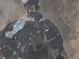 tableau représentant une femme en robe noire assise sur une chaise