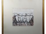 an image of a painting of boats in a harbor on a white background