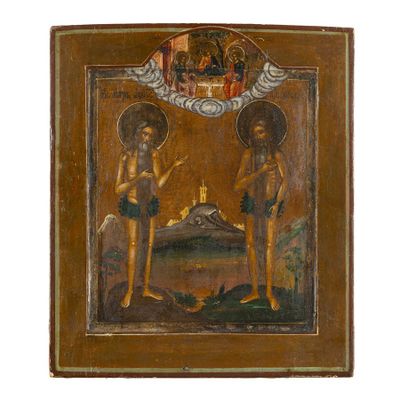 un vieux tableau représentant deux hommes debout l'un à côté de l'autre