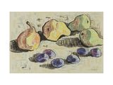 a painting of apples and plums on a table