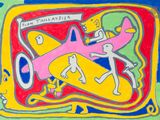 une image représentant un tableau où l'on voit un groupe de personnes sur des skateboards