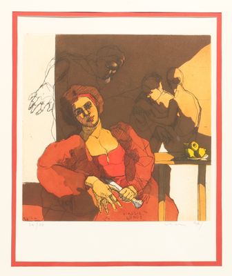 Ecole du Xxe siècle, Femme en rouge Viaggio Lungo, lithograp…