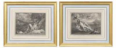 deux reproductions encadrées représentant un homme et une femme dans un paysage