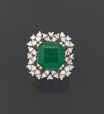 Bague en or gris 18K 750 millièmes ornée d'une émeraude de t…