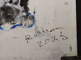 a picture of a painting of a dog that is on the wall