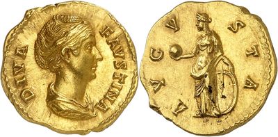 a gold coin with an image of a woman on it