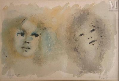tableau représentant deux visages, celui d'une femme et celui d'un homme aux yeux bleus