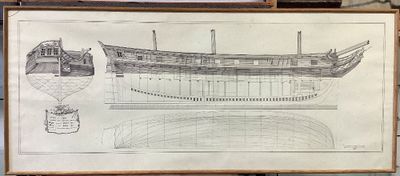 Grande gravure de la coupe d’une corvette à 3 mâts construit…