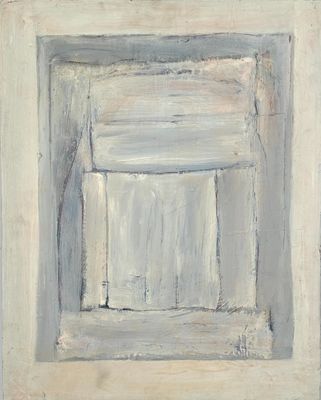 une image représentant un tableau montrant une fenêtre carrée avec un encadrement blanc