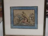 tableau encadré représentant un homme à cheval tiré par un autre homme à cheval