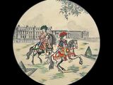 une assiette sur laquelle figurent deux hommes à cheval