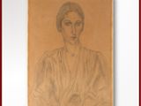 dessin représentant une femme en kimono, encadré de rouge