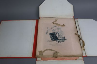 an open book with a picture of a woman sitting in a chair