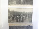 two pictures of a group of people standing in a field