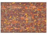 une peinture abstraite représentant des feuilles et des fleurs sur un fond marron