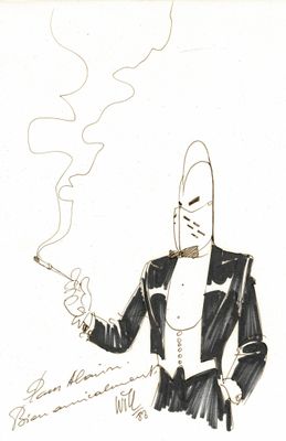 dessin représentant un homme en smoking en train de fumer une cigarette