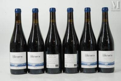 six bouteilles de vin sont alignées sur une table