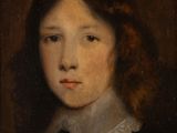 un tableau représentant une jeune fille aux cheveux roux vêtue d'une robe noire
