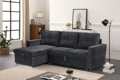 10218-30 / Canapé angle design convertible et réversible en velour noi