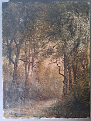 une photo d'un tableau représentant une forêt avec des arbres