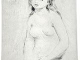 a drawing of a nude woman with long hair and no shirt