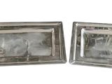 pair of silver plated square trays with glass inserts