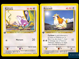 two pokemon cards with a picture of a bird and a bird sitting on top of each other