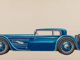 dessin représentant une voiture bleue sur fond blanc, entourée d'une bordure noire