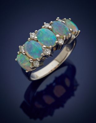 an oplite and diamond ring