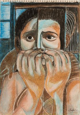 tableau représentant un homme tenant son visage devant son visage