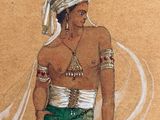 an illustration of a man in a turban with a sword in his hand