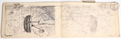 an old book with a drawing of a man on it