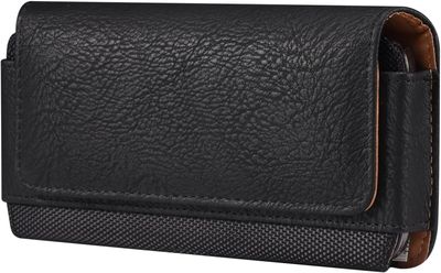 un étui en cuir noir pour téléphone portable sur fond blanc