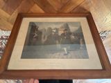 tableau représentant un groupe d'hommes en uniforme militaire tenant une photo encadrée