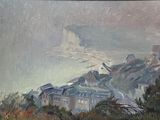 une peinture représentant une vue d'une ville depuis une colline