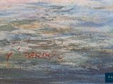 an image of a painting of a boat in the water with a message written on it