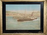 a picture of a painting of a boat in the water