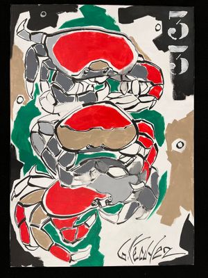 painting of a man riding a motorcycle with a helmet on