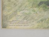 a picture of a painting of a dog running in the grass