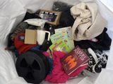 a white bag filled with books and other items
