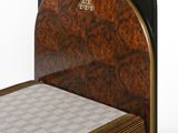 a bed with a wooden headboard and foot board on it