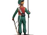 figurine of a toy soldier with a red hat and green uniform holding a flag